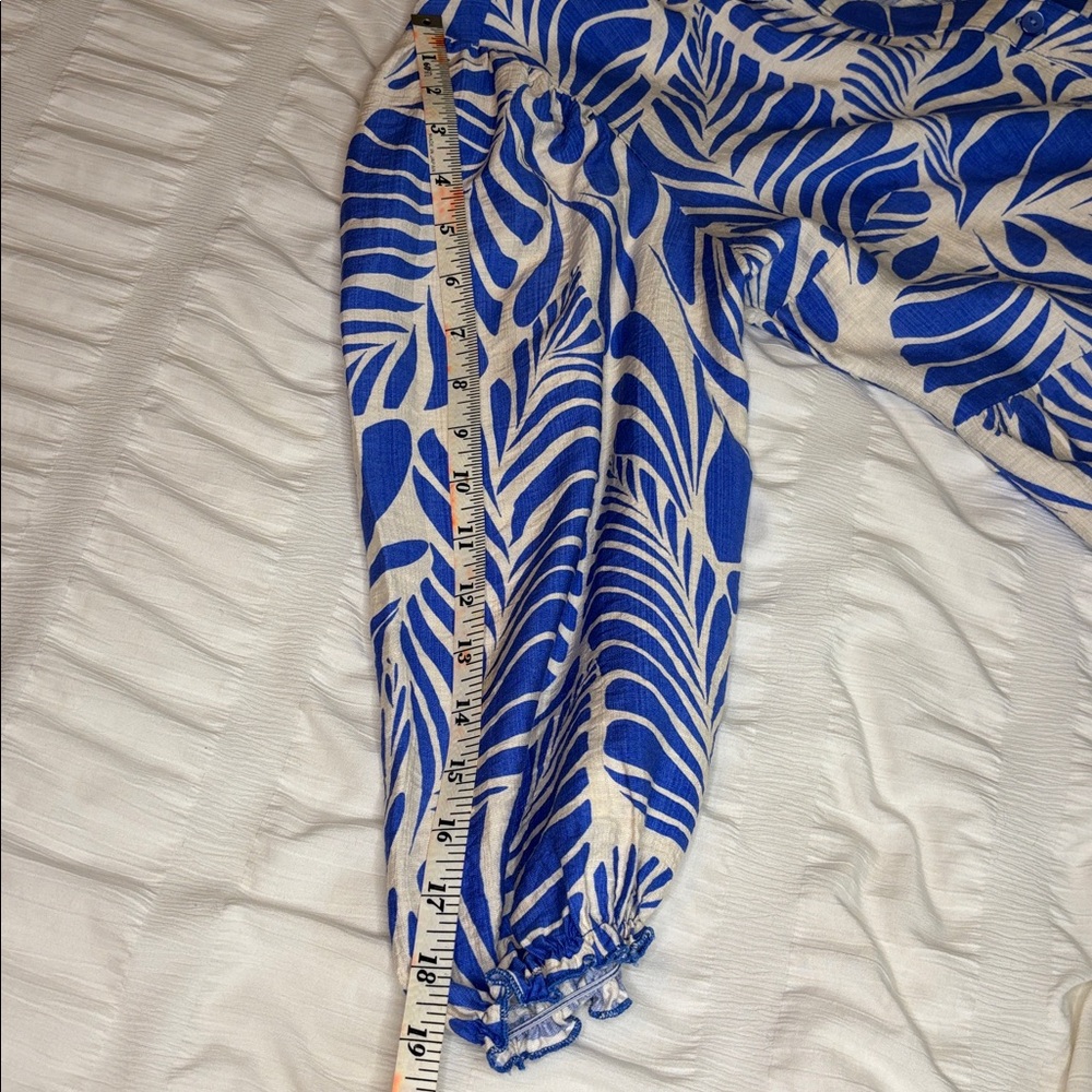 Mlle Gabrielle Vibrant Blue and White Patterned Tiered Midi Dress - Size large - Picture 10 of 12